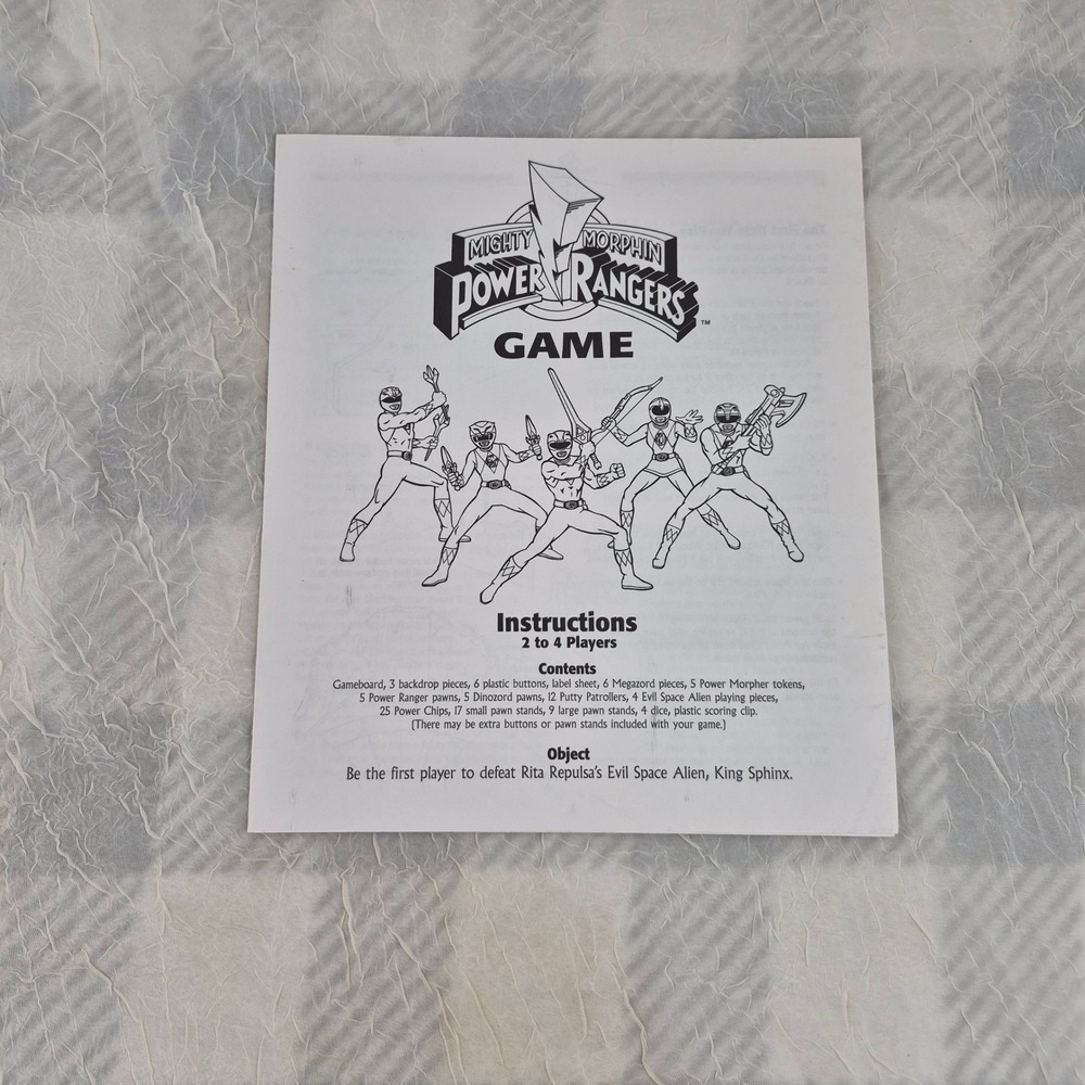 1994 Mighty Morphin Power Rangers Board Game Instructions Milton Bradley MMPR